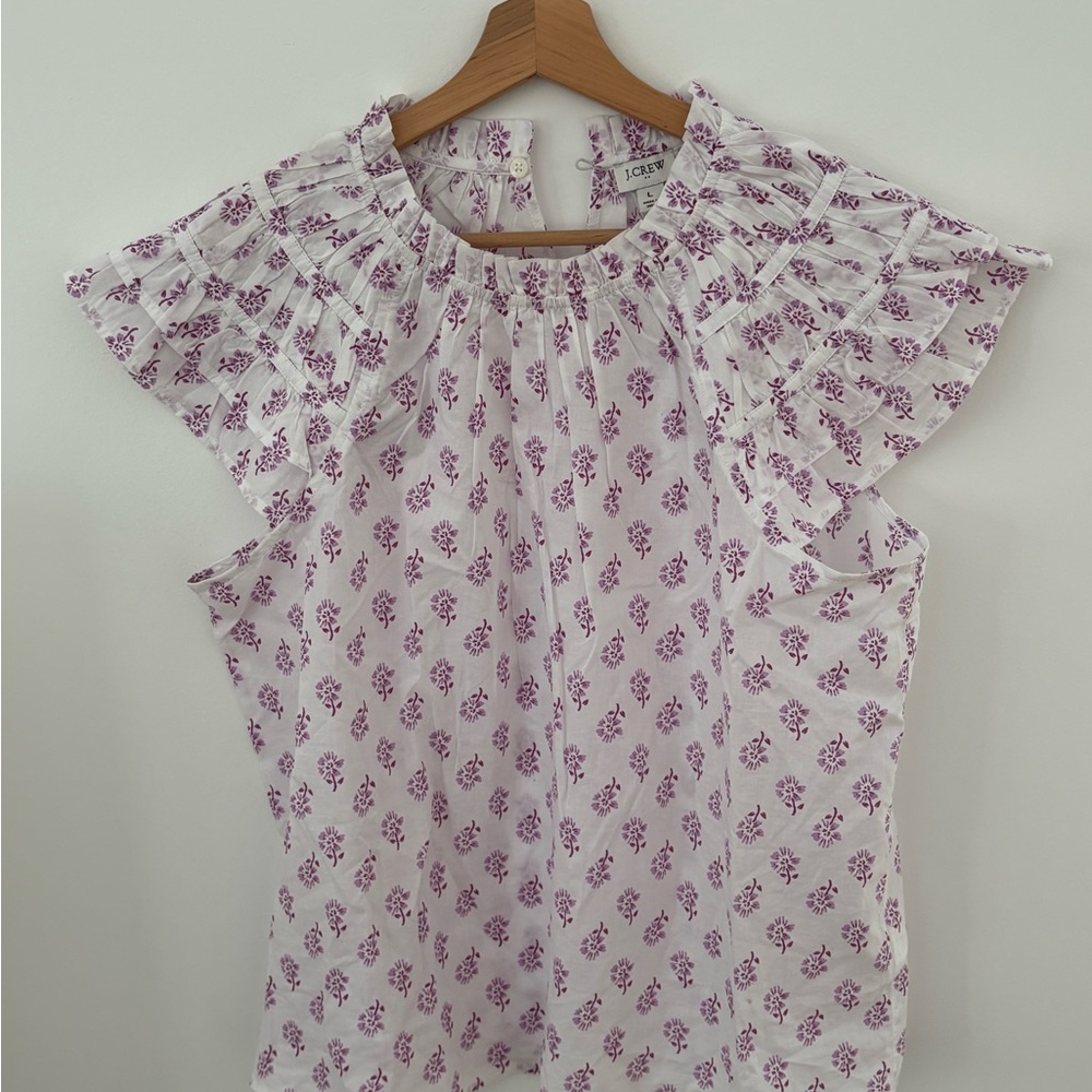 J. Crew White and Purple Patterned Blouse